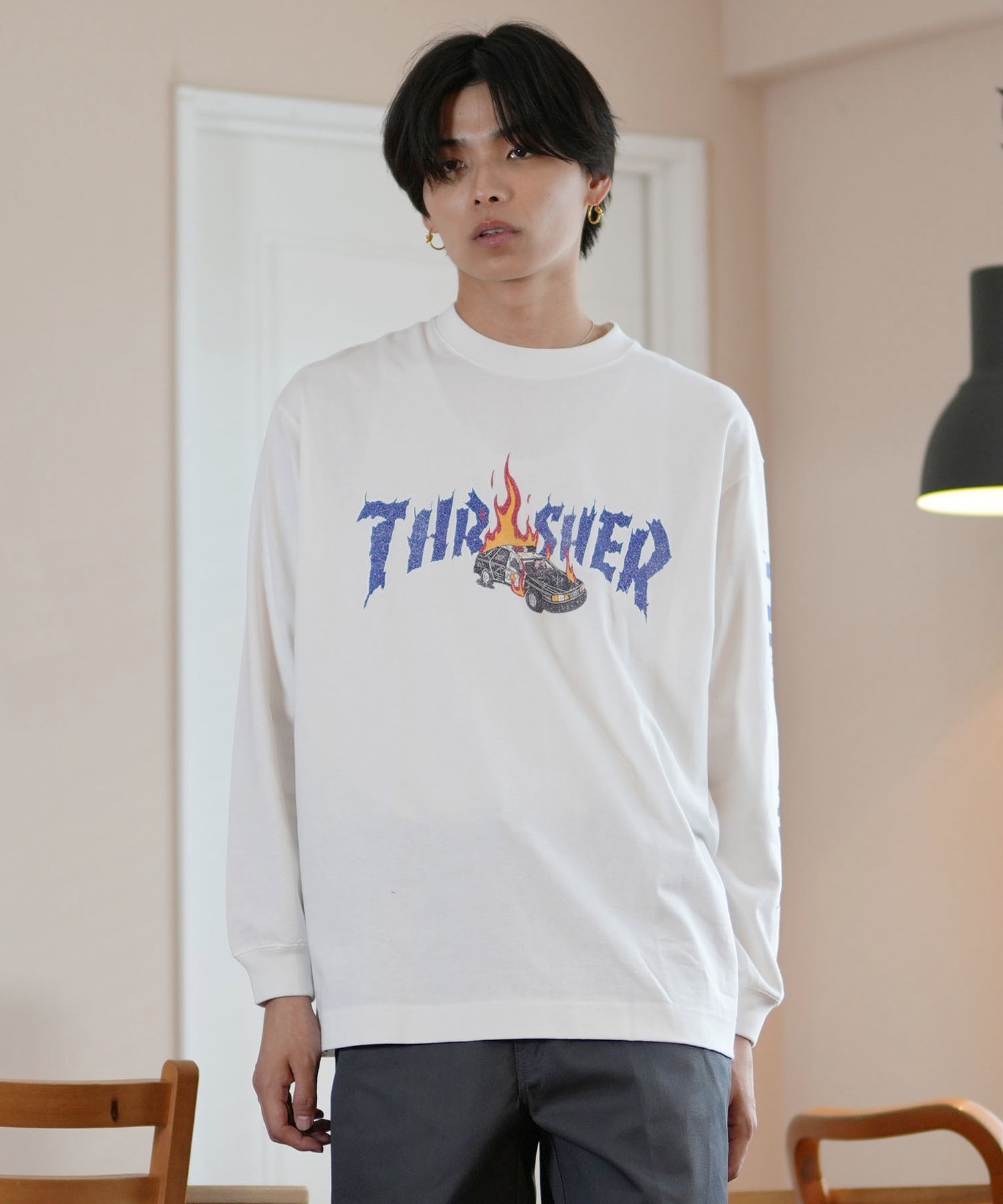 THRASHER スラッシャー 長袖 Tシャツ メンズ THRASHER×ネックフェイス LSTEE 243TH1LT011 ムラサキスポーツ限定(WHT-M)