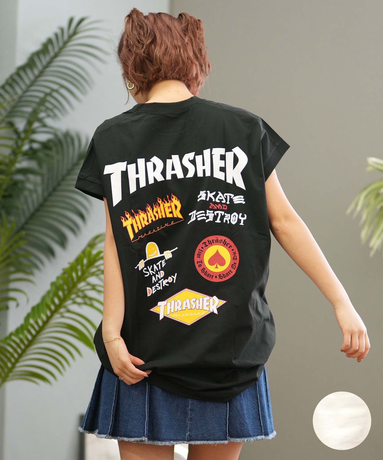 THRASHER スラッシャー ラッシュガード レディース 半袖 Tシャツ バックプリント 水陸両用 UVカット 242TH2TN001 ムラサキスポーツ限定(WHT-FREE)