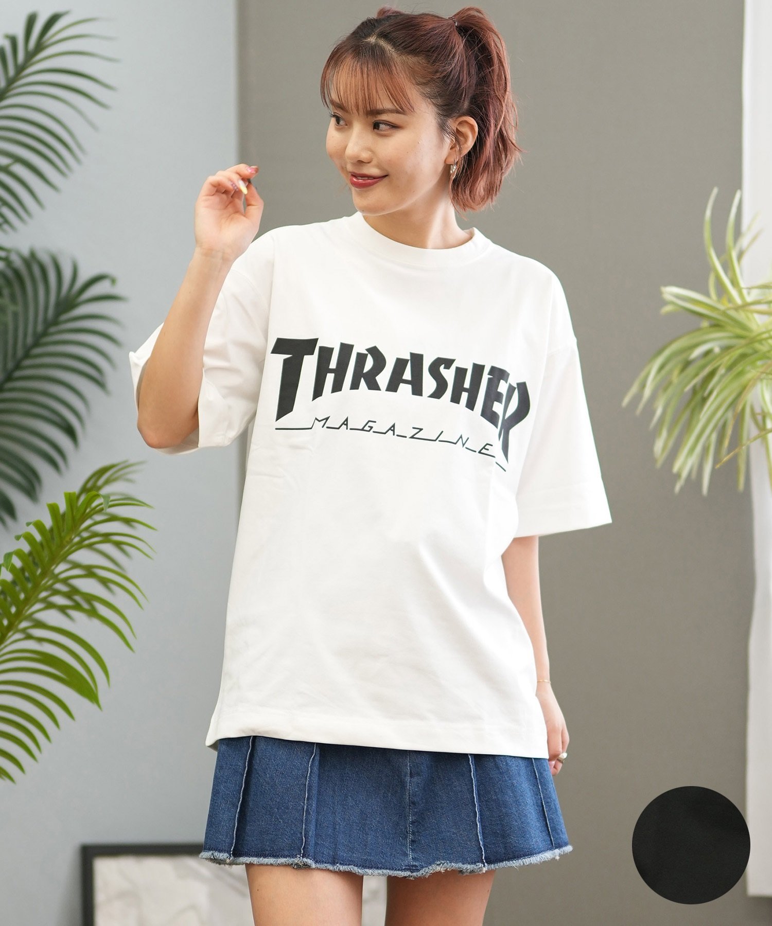 THRASHER スラッシャー ラッシュガード レディース 半袖 Tシャツ バックプリント 水陸両用 UVカット 242TH2ST001 ムラサキスポーツ限定(WHT-M)