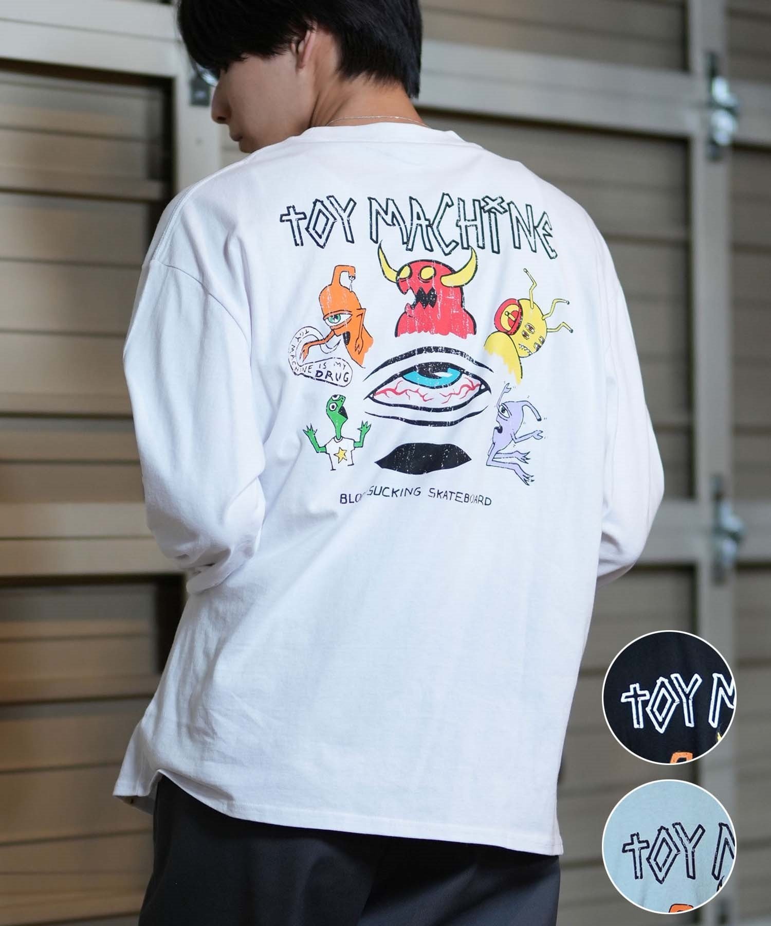 TOY MACHINE トイマシーン 長袖 Tシャツ メンズ ロンT ビックシルエット バックプリント ムラサキスポーツ限定 MTMFELT4(WHITE-M)