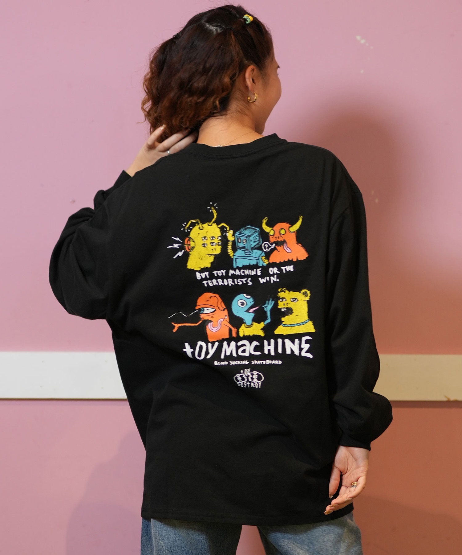 TOY MACHINE トイマシーン 長袖 Tシャツ レディース ロンT バックプリント MTMFELT15 ムラサキスポーツ限定(BLACK-M)