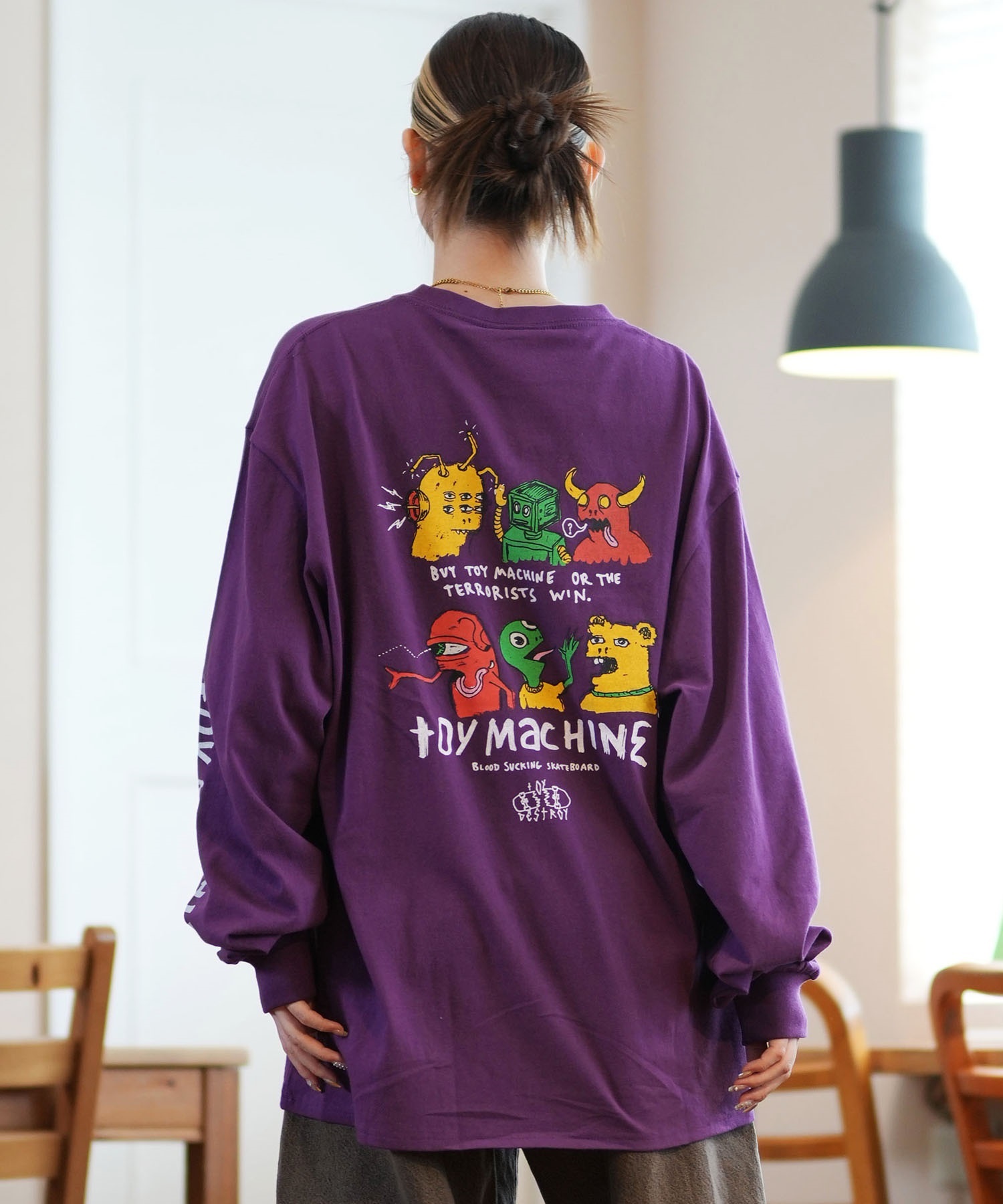 TOY MACHINE トイマシーン 長袖 Tシャツ レディース ロンT バックプリント MTMFELT15 ムラサキスポーツ限定(LPURP-M)