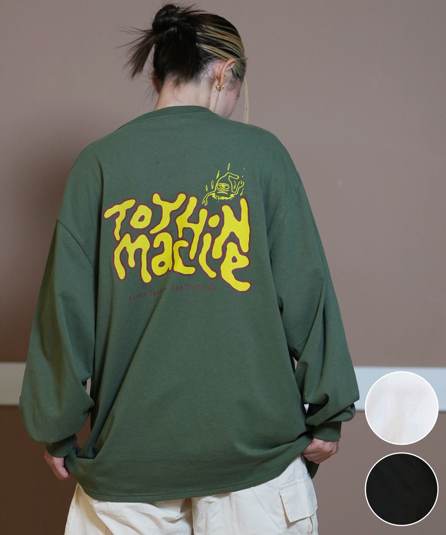 TOY MACHINE トイマシーン 長袖 Tシャツ レディース ロンT バックプリント MTMFELT14 ムラサキスポーツ限定(BLACK-M)