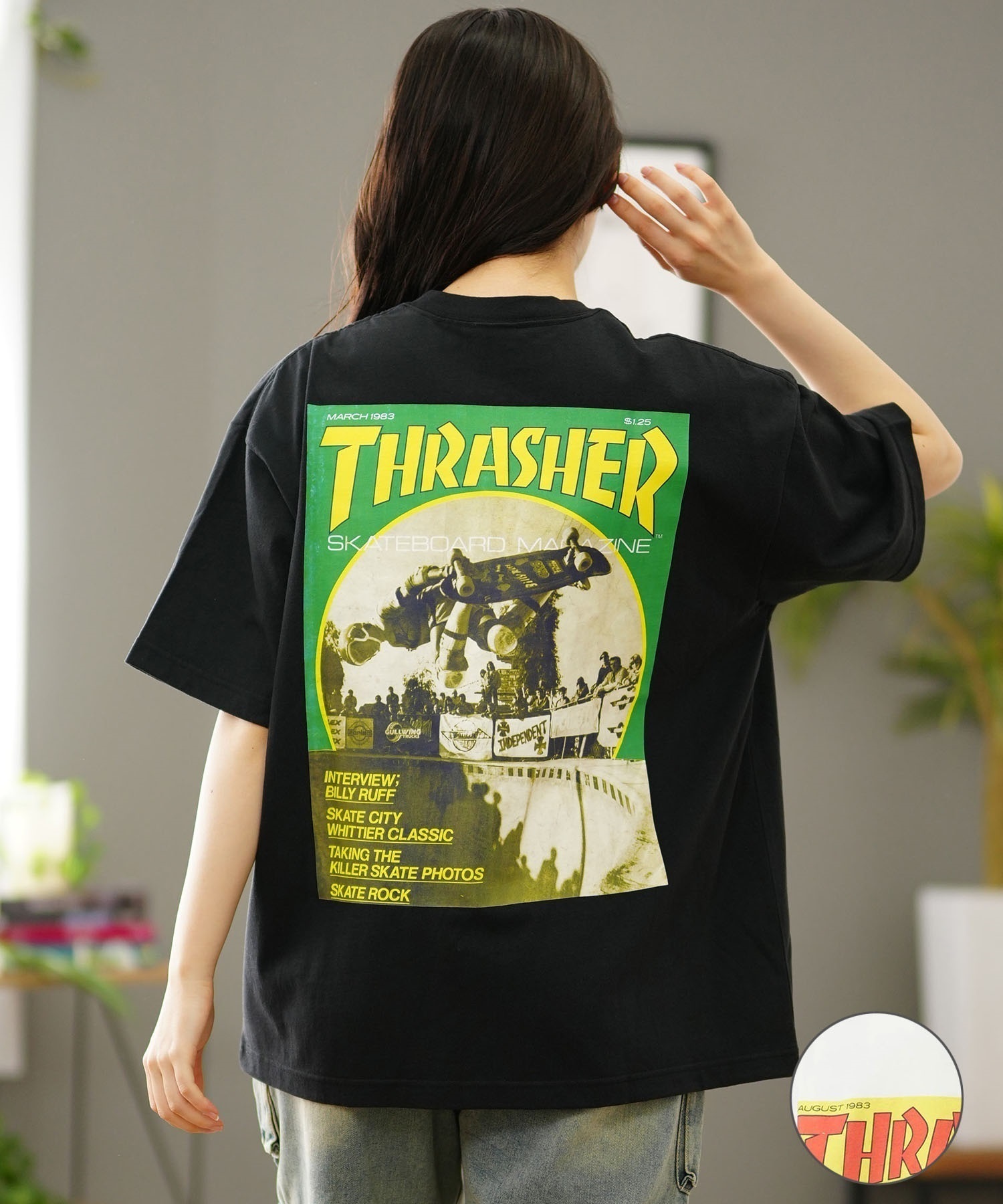 Manhattan Portage マンハッタンポーテージ 半袖 Tシャツ レディース THRASHERコラボ オーバーサイズ MP-M584(WT/YE-S)