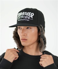 Manhattan Portage マンハッタンポーテージ × THRASHER スラッシャー コラボ キャップ 帽子 ドッグイヤー イヤーフラップ Ear Flap Cap MP264(BK/BK-FREE)