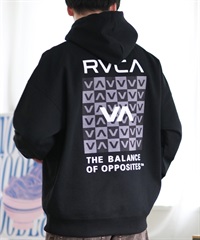 RVCA ルーカ パーカー プルオーバー メンズ スウェット フーディー チェッカー柄 バックプリント ルーズシルエット 裏起毛 BE042-040(BLK-S)