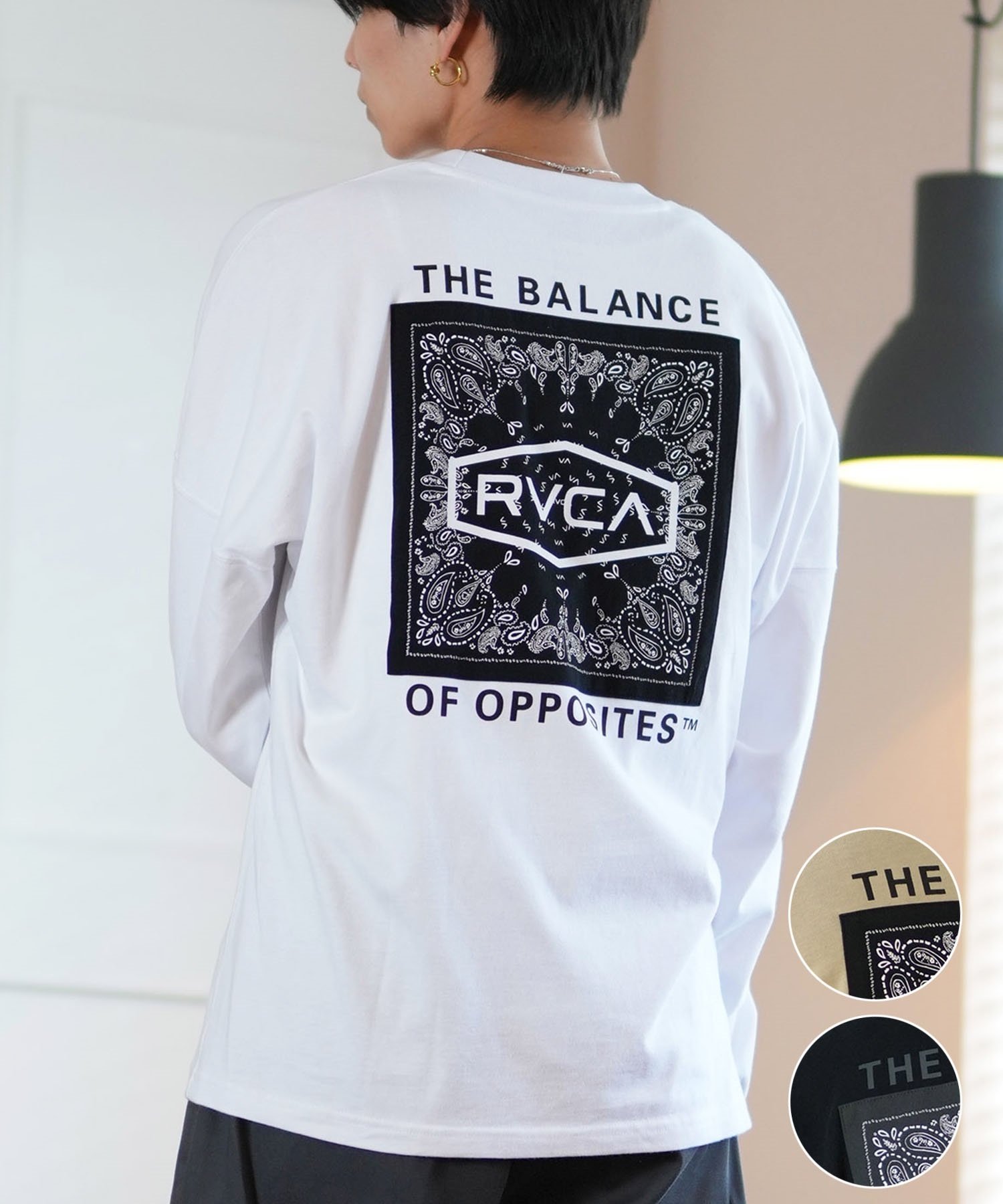 RVCA ルーカ 長袖 Tシャツ メンズ ロンT バックプリント ペイズリー柄 ルーズシルエット ムラサキスポーツ限定 BE042-P07(KHA-S)