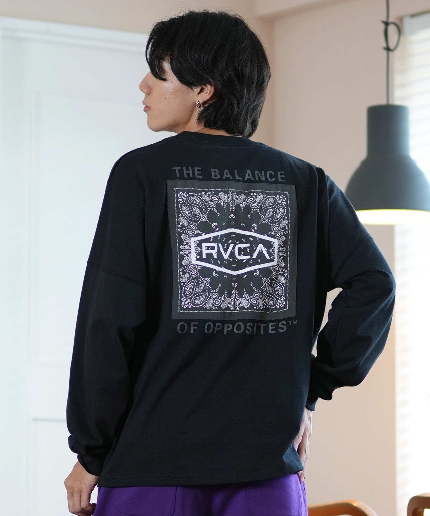 RVCA ルーカ 長袖 Tシャツ メンズ ロンT バックプリント ペイズリー柄 ルーズシルエット ムラサキスポーツ限定 BE042-P07(BLK-S)