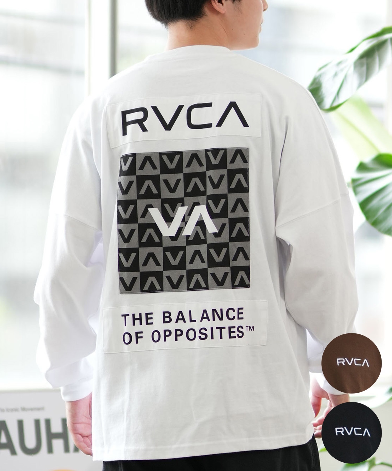 RVCA ルーカ 長袖 Tシャツ メンズ ロンT バックプリント チェッカー柄 ルーズシルエット BE042-060(BLK-S)