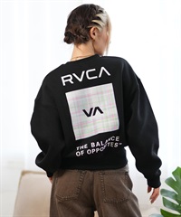 RVCA ルーカ トレーナー レディース クロップド丈 バックプリント スウェット チェック柄 ムラサキスポーツ限定 BE044-P02(BLK-S)