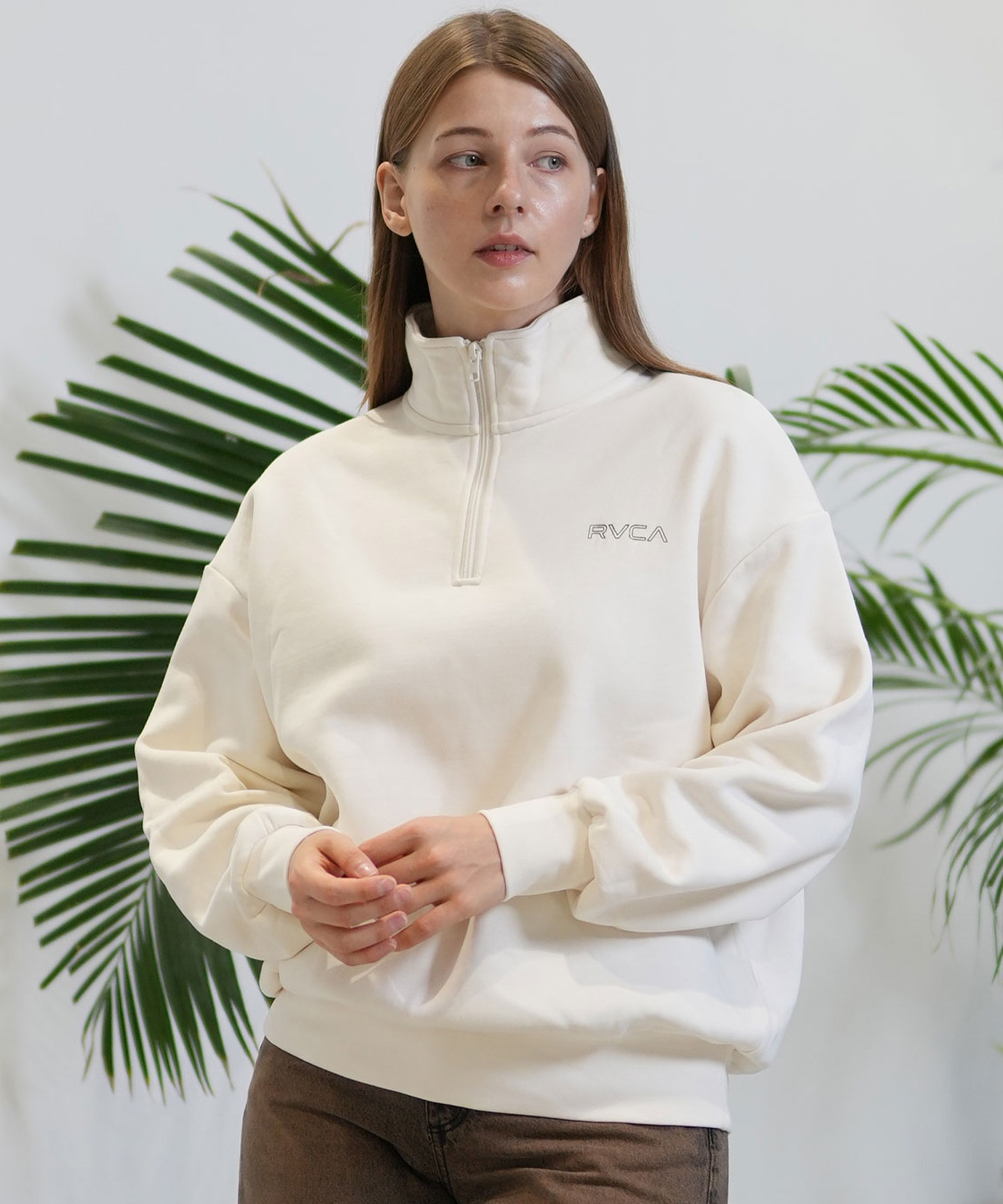 RVCA ルーカ トレーナー ハーフジップ レディース スウェット バックプリント 裏起毛 BE044-010(CLO-S)