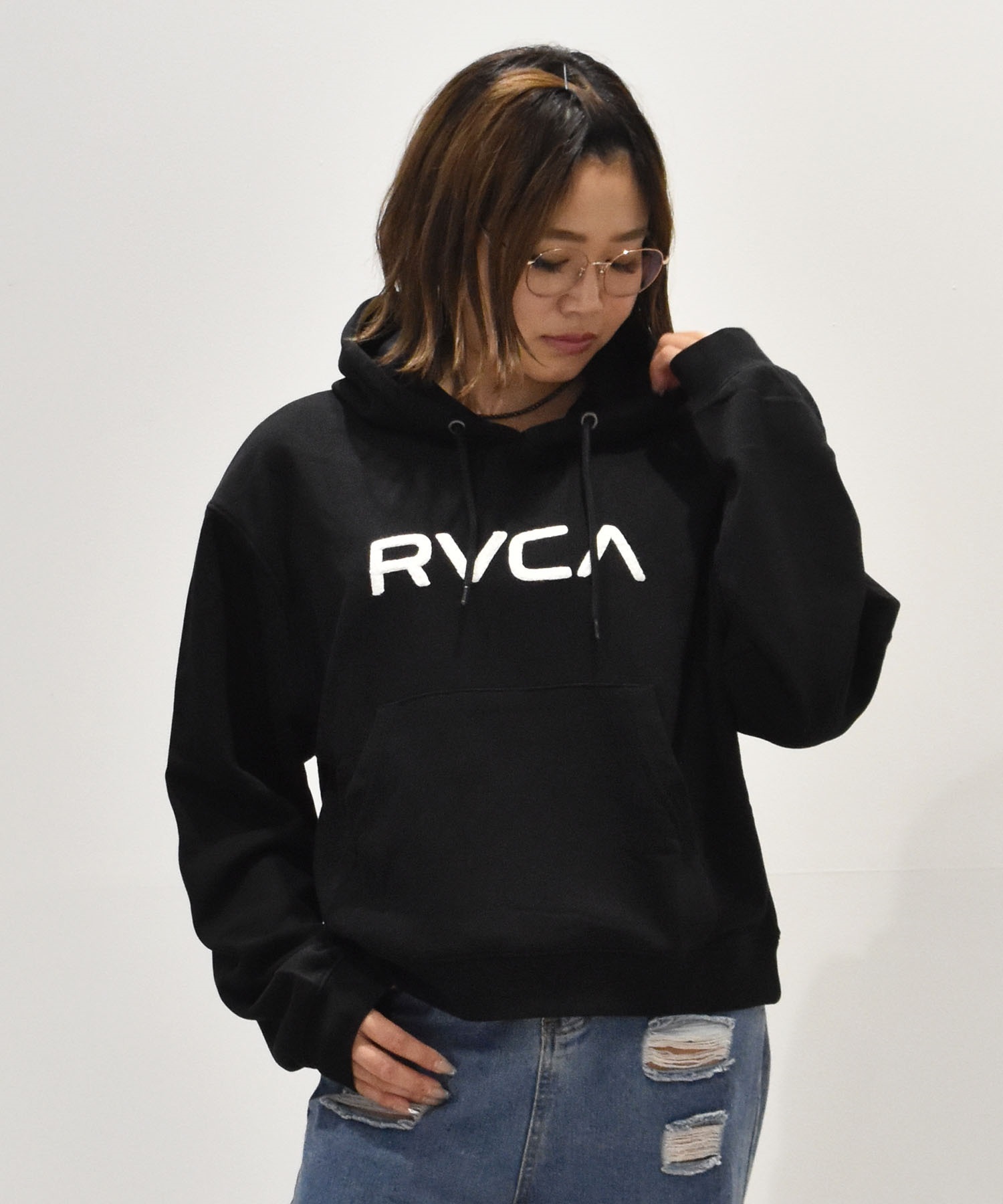 RVCA ルーカ パーカー レディース ロゴ プルオーバー セットアップ対応 BE044-017(BLK-S)