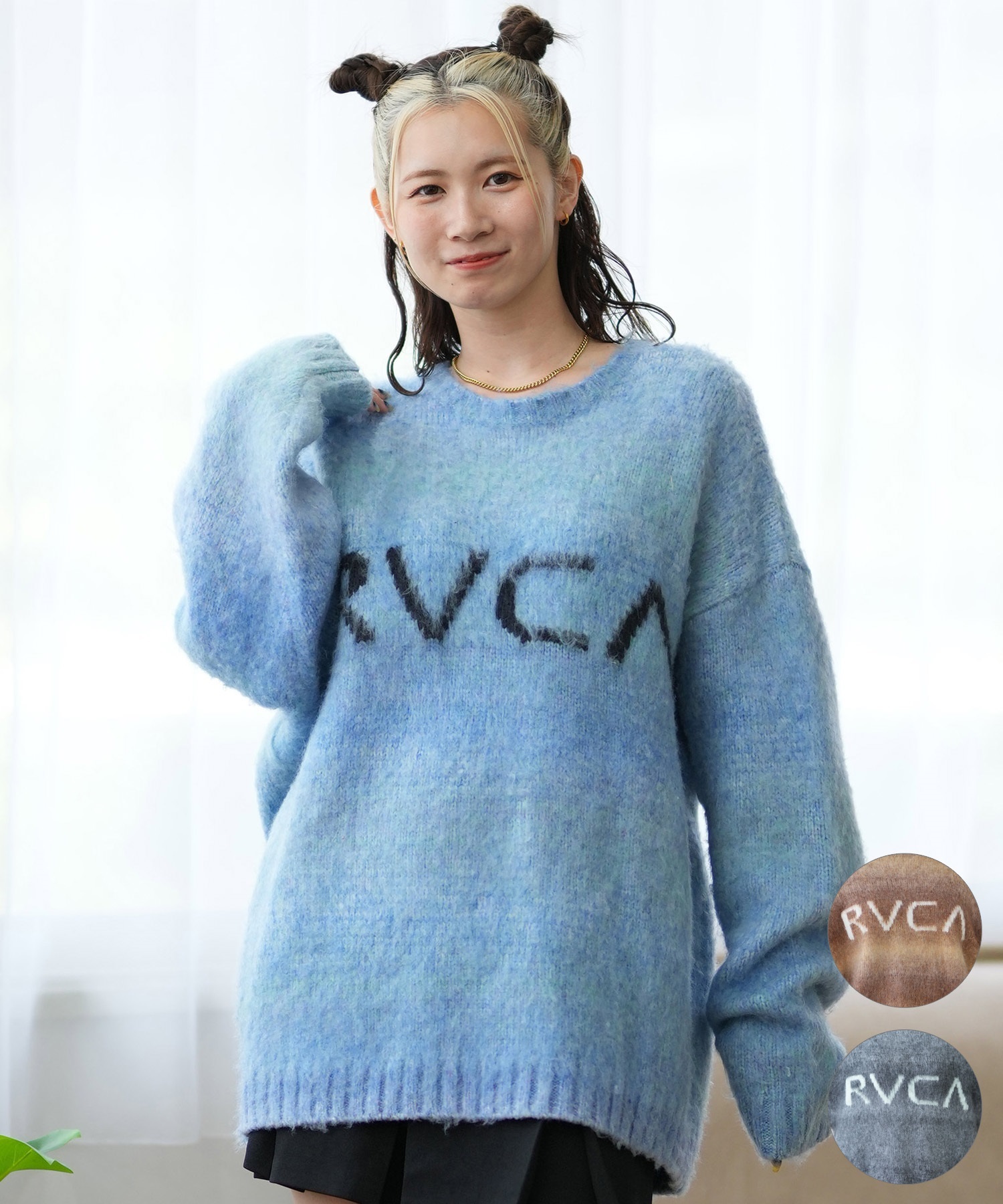 RVCA ルーカ ニット レディース セーター クルーネック フロントロゴ グラデーション ビッグシルエット BE044-652(BES0-S)