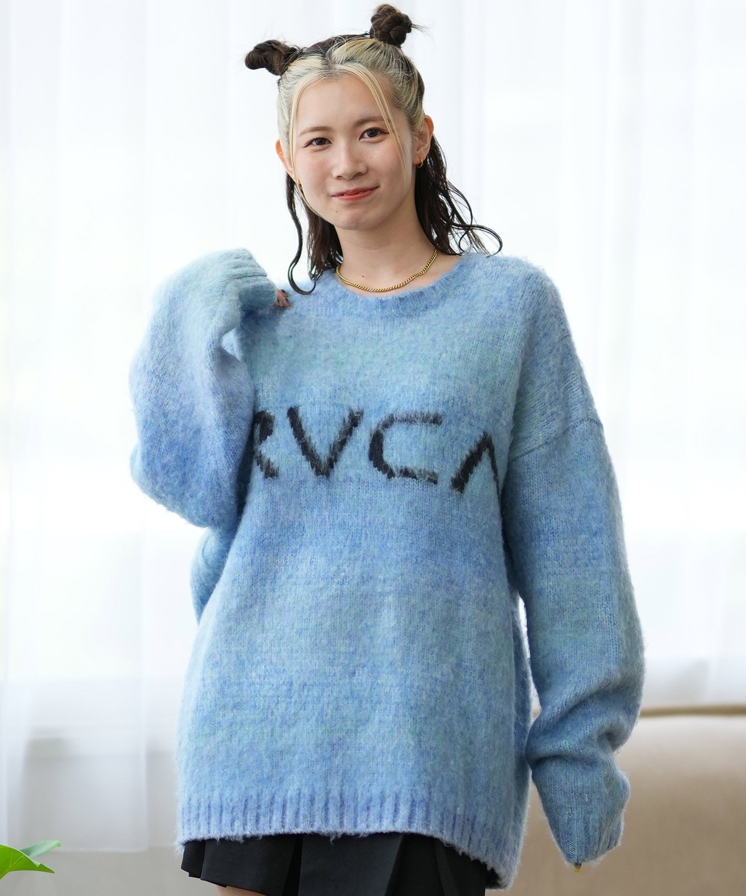 RVCA ルーカ ニット レディース セーター クルーネック フロントロゴ グラデーション ビッグシルエット BE044-652(BES0-S)