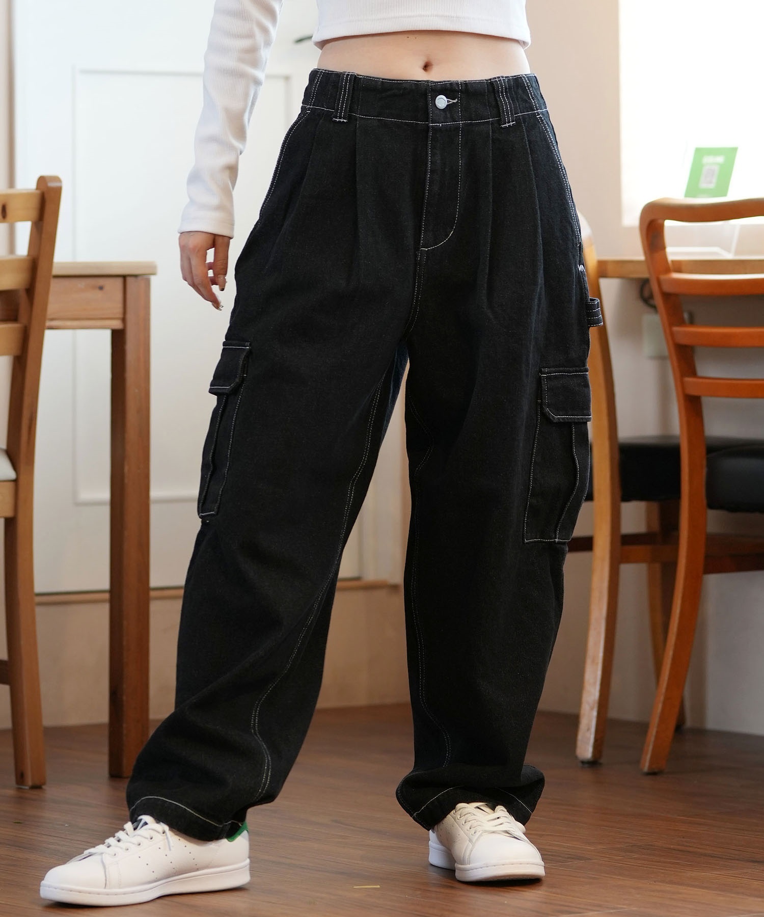 RVCA ルーカ ロングパンツ レディース RECESSION DENIM CARGO PANTS デニム カーゴパンツ BE044-716(BLK-S)