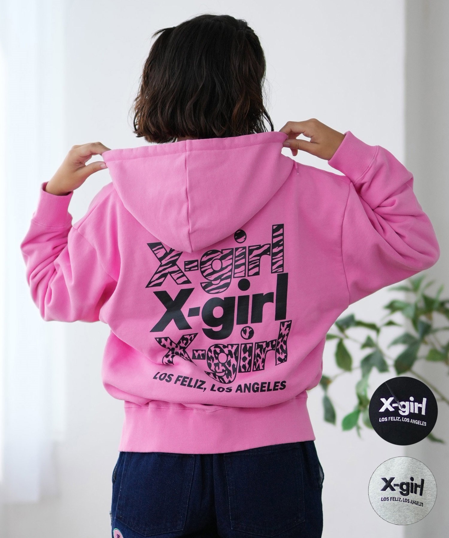 X-girl エックスガール パーカー ジップアップ レディース ロゴ バックプリント 裏毛 105243012025 ムラサキスポーツ限定(BK-M)