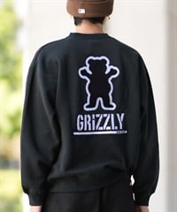 GRIZZLY グリズリー トレーナー クルーネック メンズ スウェット バックプリント リラックスフィット 裏起毛 24G3301(BLK-M)