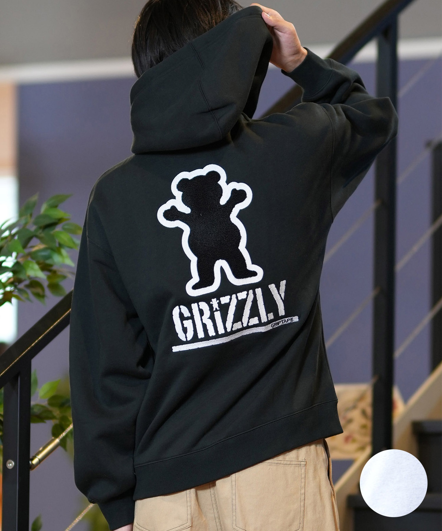 GRIZZLY グリズリー パーカー プルオーバー メンズ スウェット フーディー バックプリント リラックスフィット 裏起毛 24G3306(BLK-M)