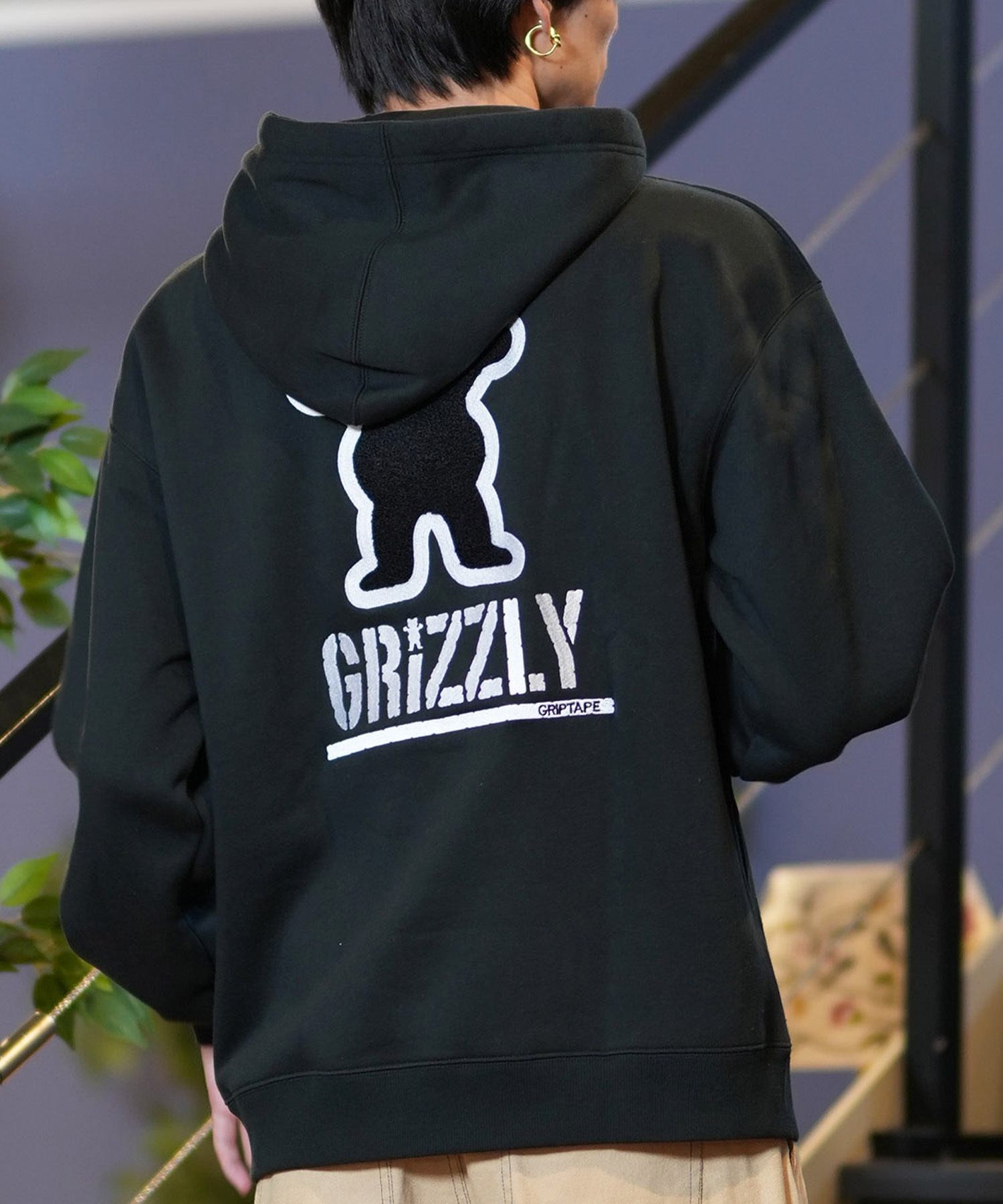 GRIZZLY グリズリー パーカー プルオーバー メンズ スウェット フーディー バックプリント リラックスフィット 裏起毛 24G3306(BLK-M)