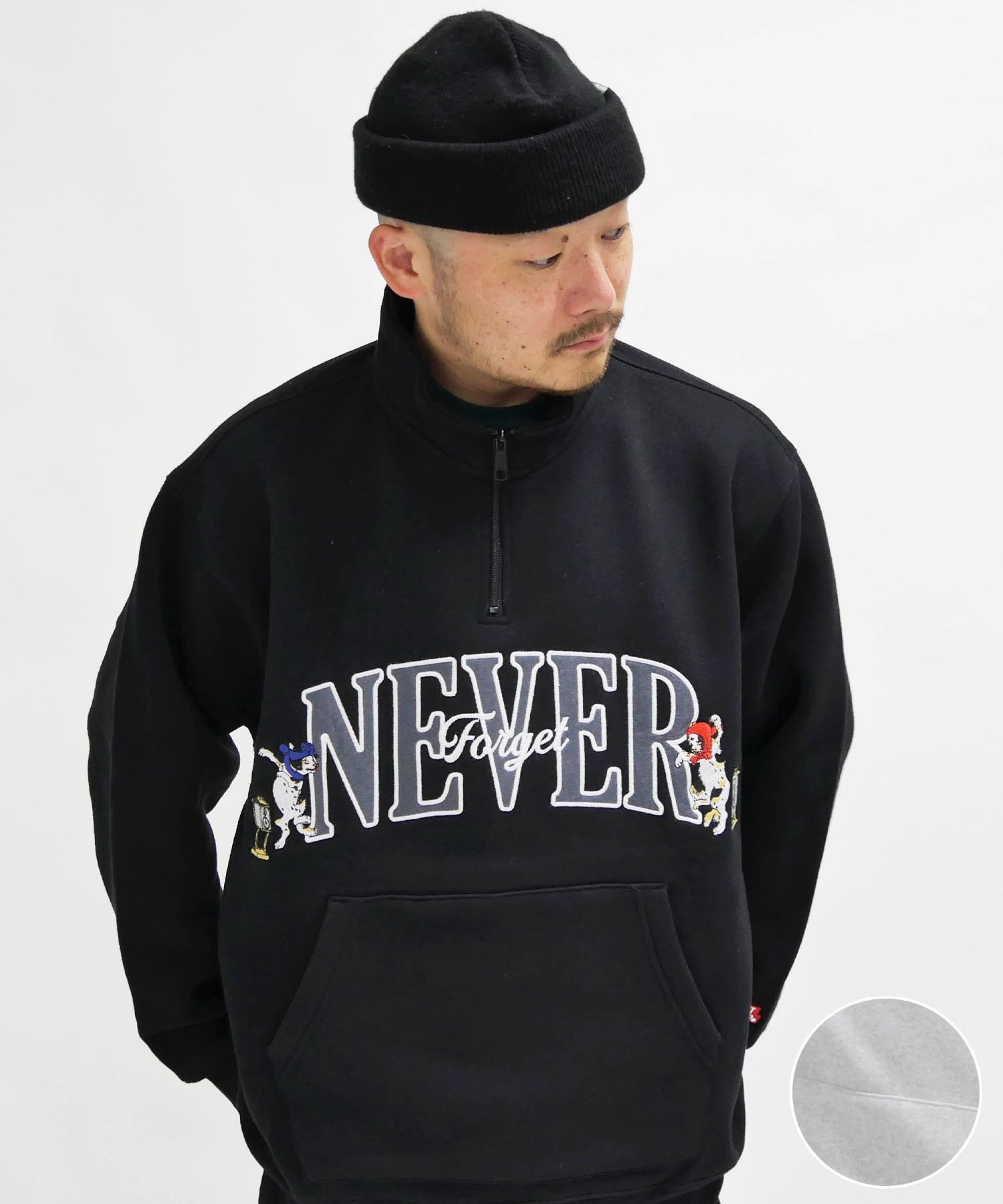 FORGET NEVER フォーゲットネバー ハーフジップトレーナー ビックシルエット 244OO1TR090FN	ムラサキスポーツ限定(WHT-M)