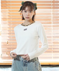 LOVE BOATラブボート 長袖 Tシャツ レディース ロンT ショート丈 ワンポイント ロゴ レオパード柄 LB-LST09(WH-M)