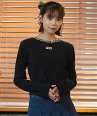 LOVE BOATラブボート 長袖 Tシャツ レディース ロンT ショート丈 ワンポイント ロゴ レオパード柄 LB-LST09(BK-M)