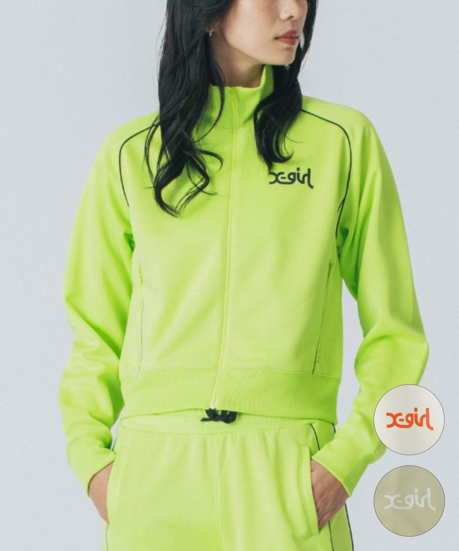 X-girl SPORTSエックスガールスポーツ アウター レディース トラックジャケット ショート丈 吸水速乾 UVカット SHORT TRACK JACKET 155251021004(LIME-M)