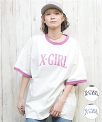 X-girl エックスガール 半袖 Tシャツ レディース リンガーシャツ フロントロゴ オーバーサイズ ARCH LOGO S S RINGER BIG TEE 105251011027