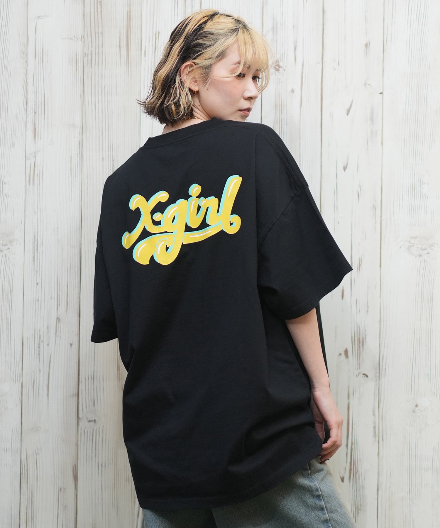 X-girl エックスガール 半袖 Tシャツ レディース バックプリント オーバーサイズ JELLY LOGO S S BIG TEE 105251011028(BLACK-S)