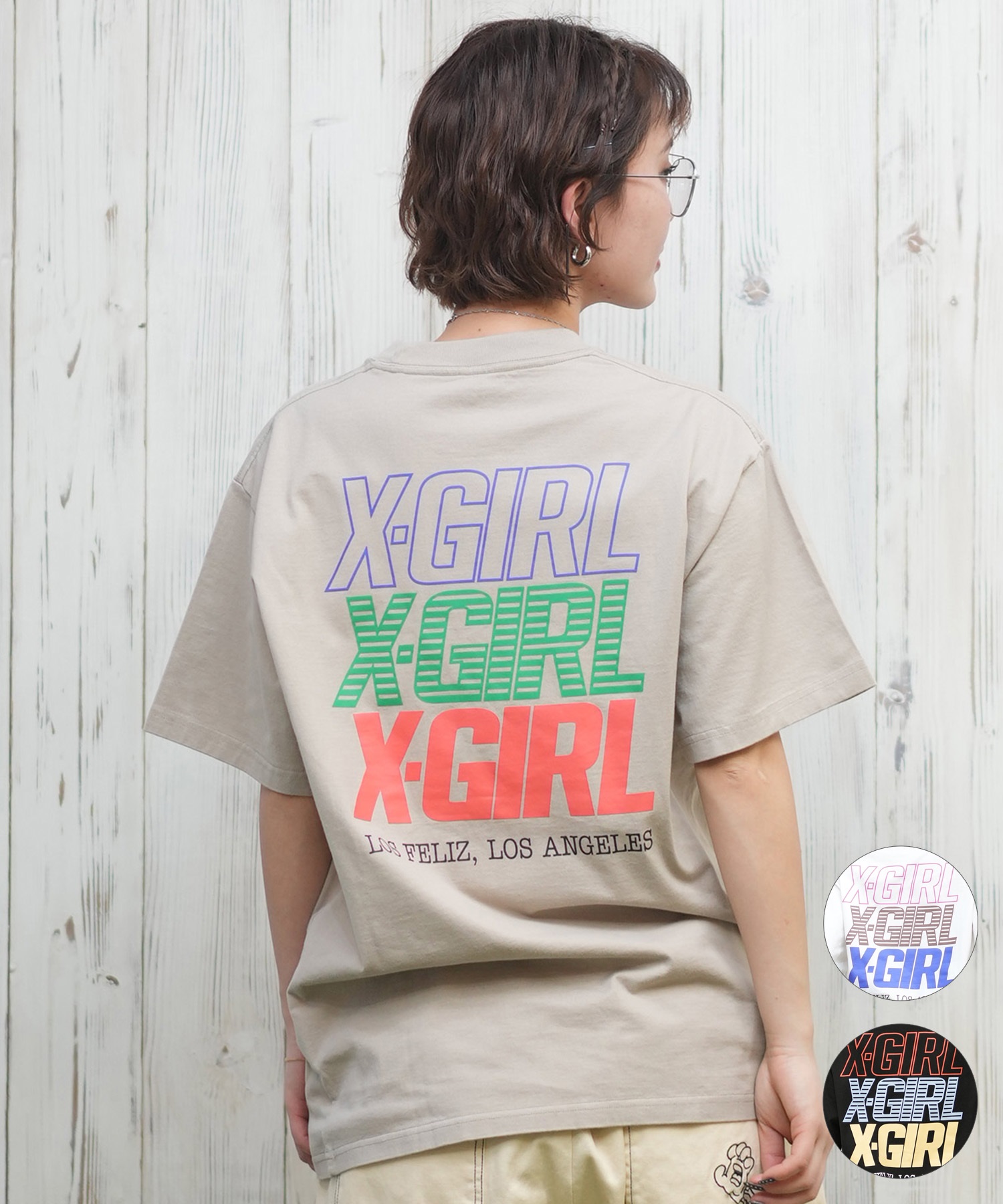 X-girl エックスガール 半袖 Tシャツ レディース 3連ロゴ バックプリント TRIPLE LOGO S S TEE 105251011032(WHITE-M)