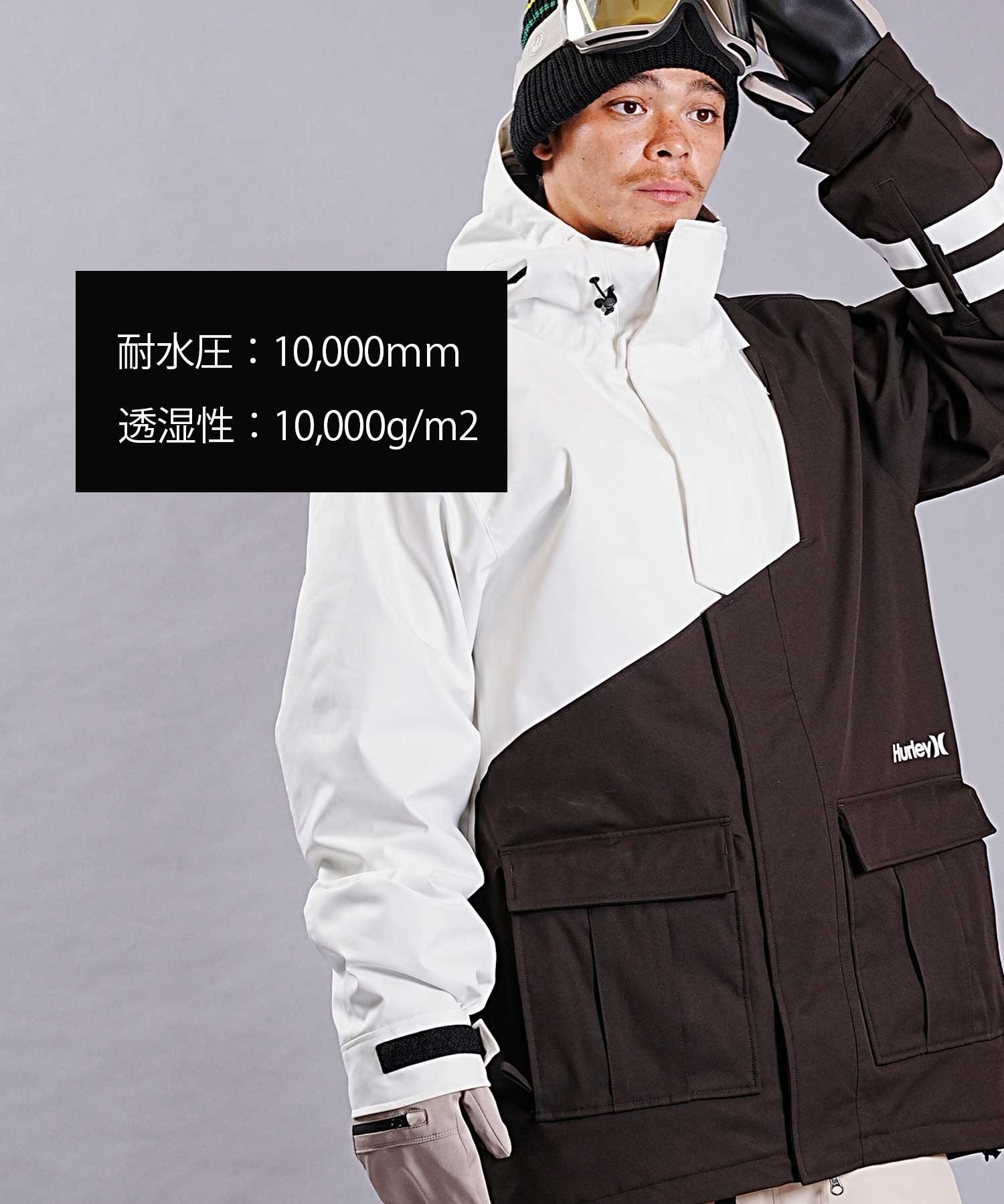 ☆スノーボードウェア 2点セット ジャケット パンツ 上下 Hurley ハーレー BLOCK PARTY SNOW JK SNOW CARGO PT 23-24モデル ムラサキスポーツ(【Jacket】BLK-M-【Pants】WHT-M)