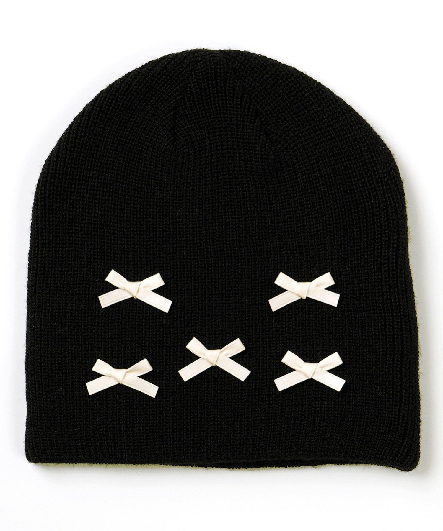 6KNOT シックスノット スノーボード ビーニー レディース ニット帽 MINI BOW BEANIE ムラサキスポーツ 24-25モデル LX J24(BKWH-ONESIZE)