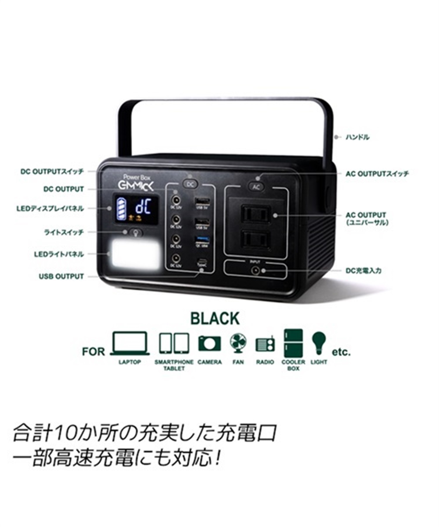 GIMMICK ギミック アウトドア用 軽量型 ポータブル 電源 GMP-2500