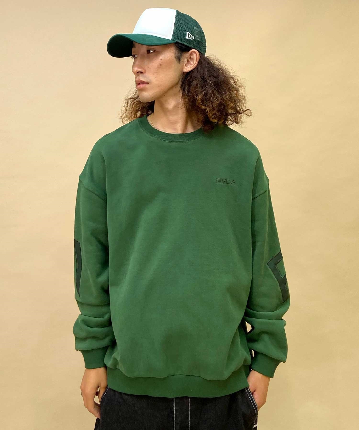 RVCA/ルーカ FAKE RVCA CR メンズ トレーナー クルーネック スウェット バックプリント 裏起毛 BD042-150(GSG0-S)