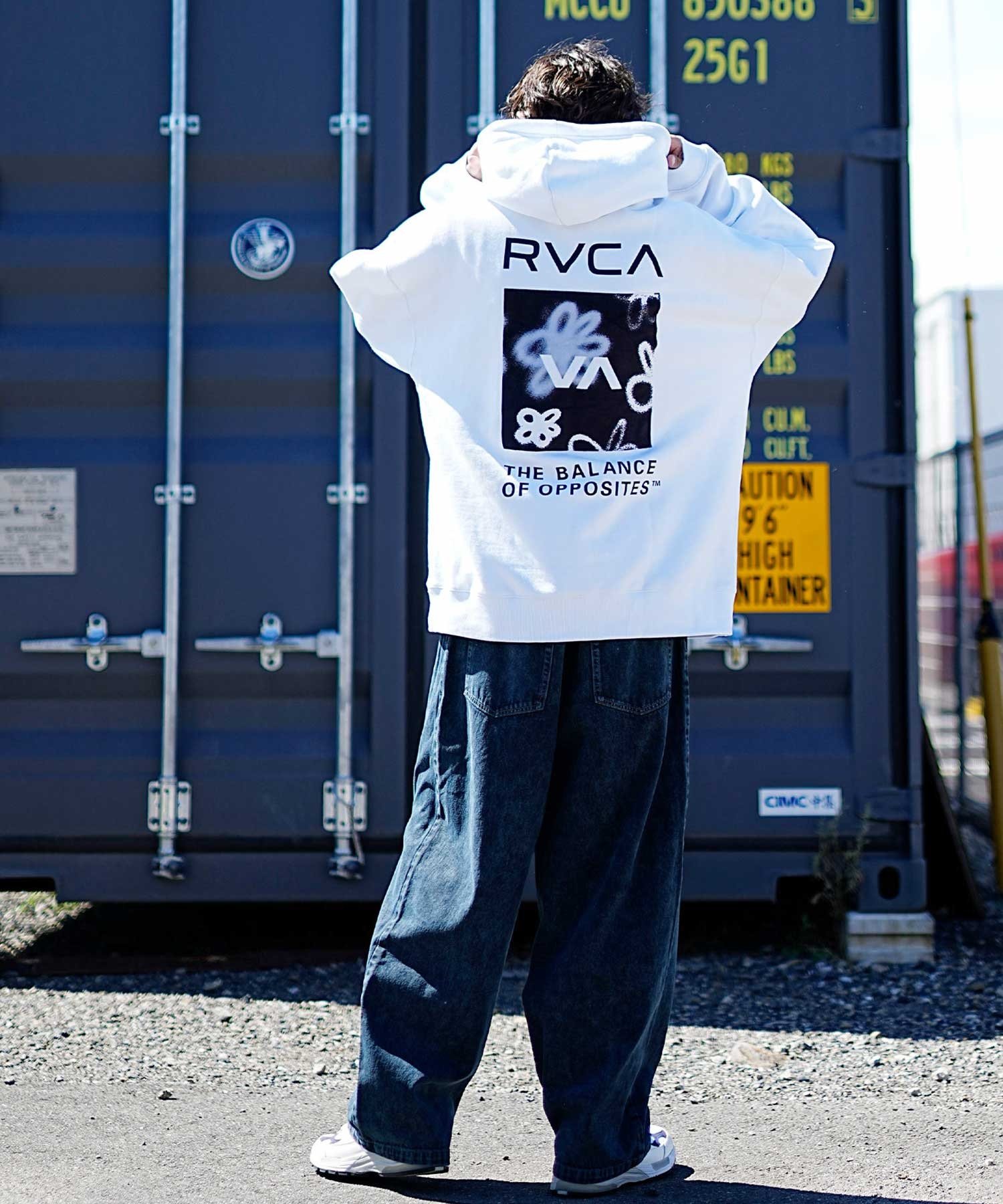 RVCA/ルーカ メンズ スクエア ロゴ オーバーサイズ クルーネック パーカー BD042-162(WHT-S)