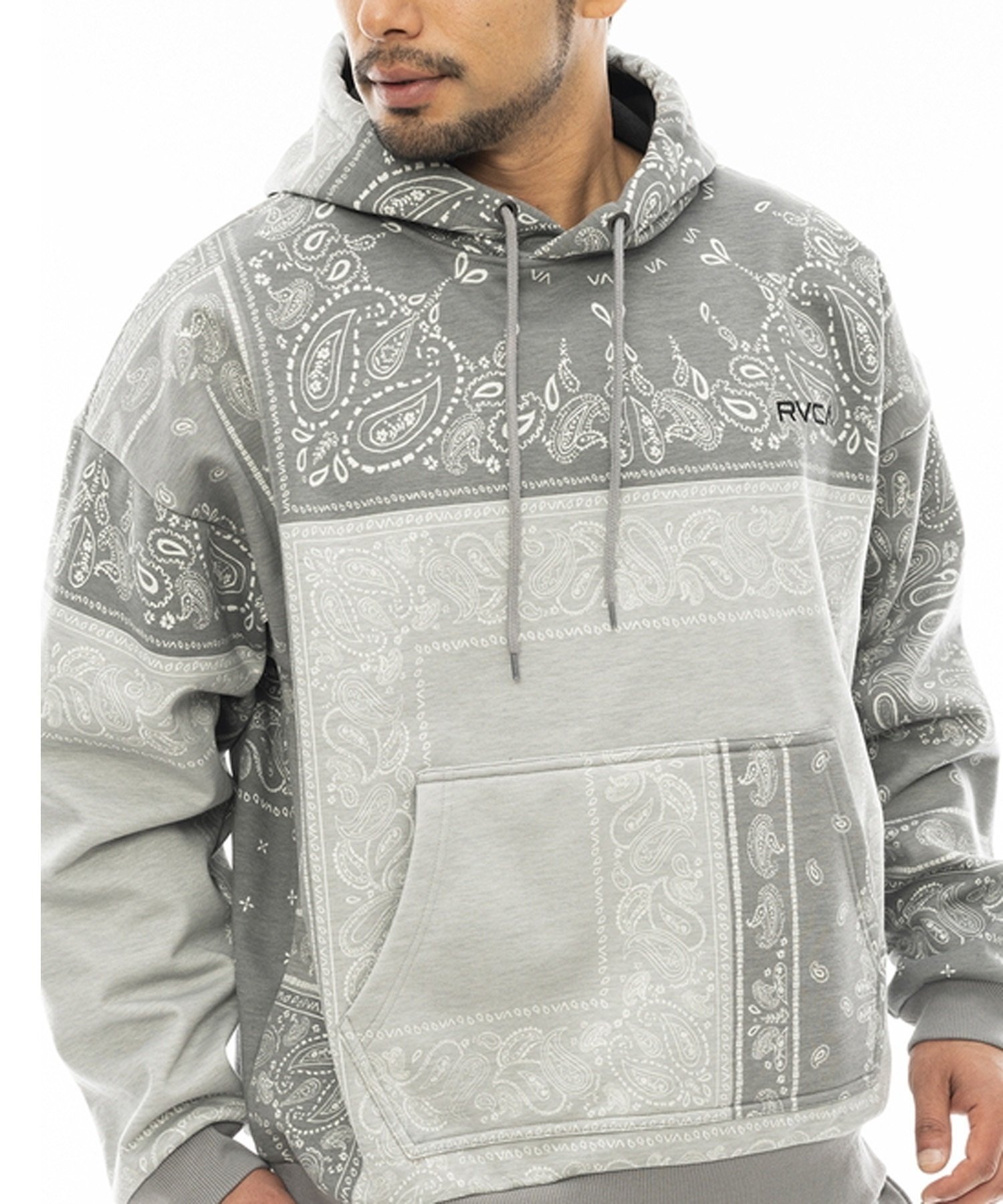 RVCA/ルーカ PATCHWORK BANDANA HOODIE メンズ パーカー プルオーバー スウェット ペイズリー柄 防風 撥水 セットアップ対応 BD042-045(BEG-S)