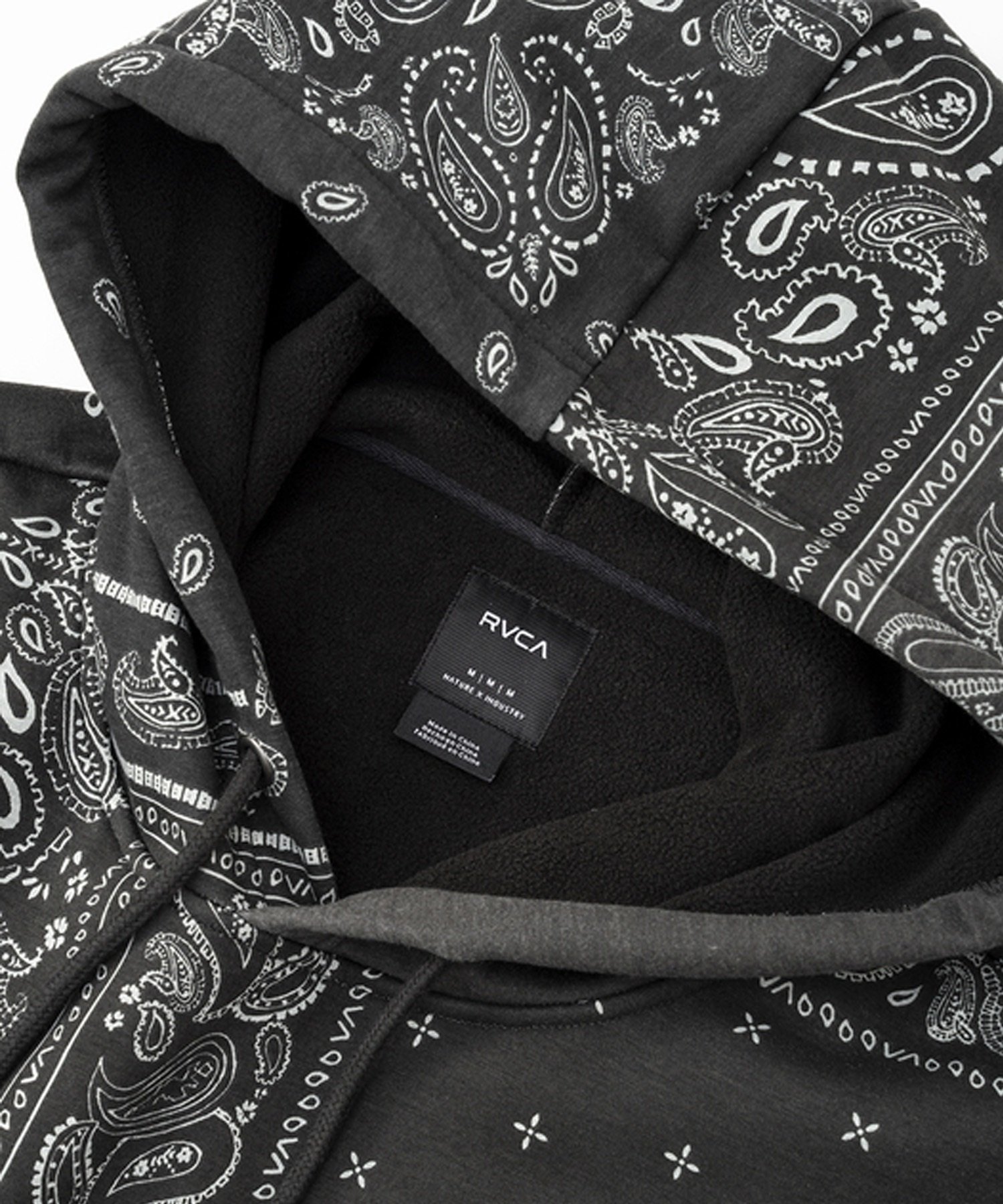 RVCA/ルーカ PATCHWORK BANDANA HOODIE メンズ パーカー プルオーバー スウェット ペイズリー柄 防風 撥水 セットアップ対応 BD042-045(BLK-S)