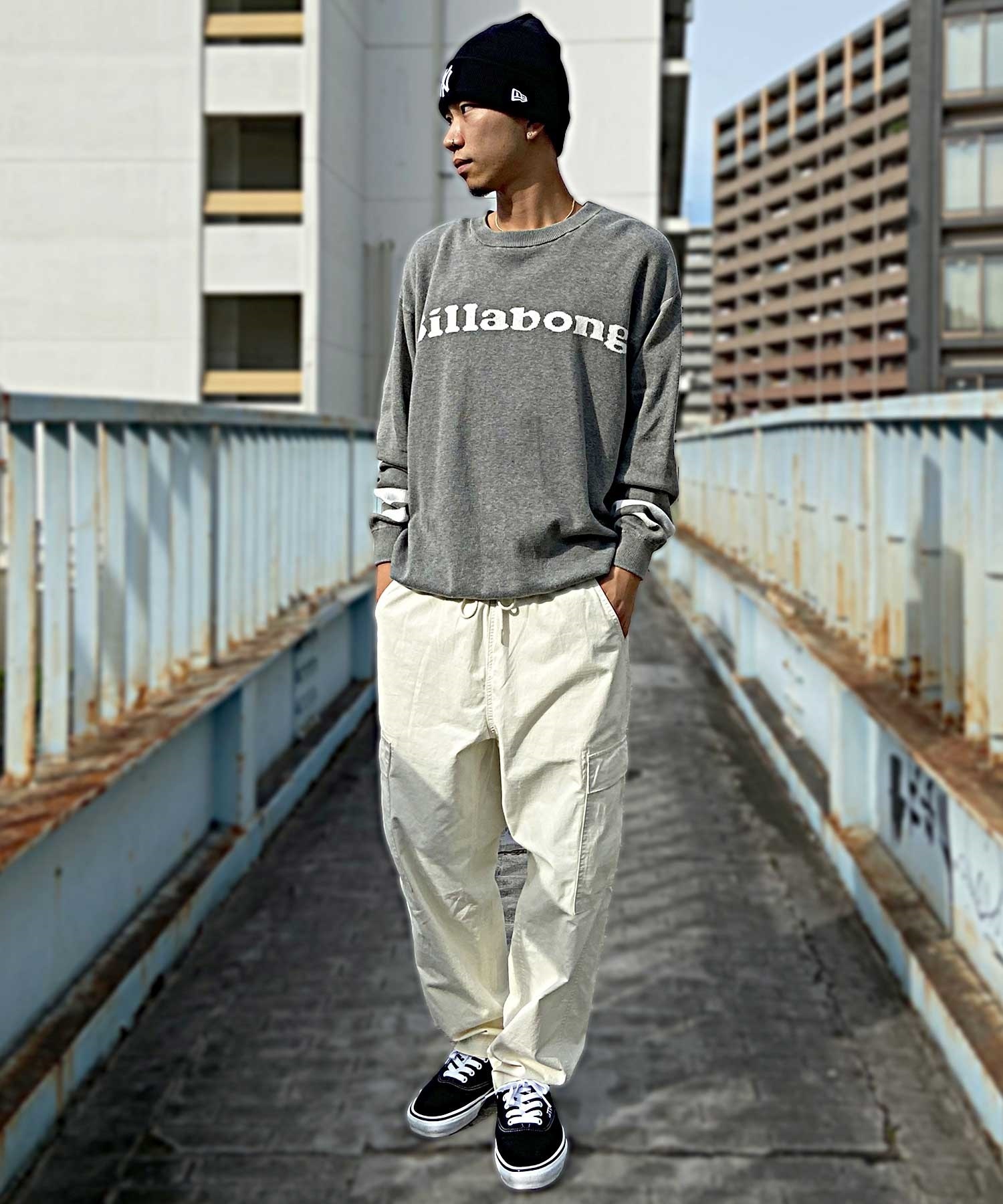 BILLABONG ビラボン BE011-690 長袖 Tシャツ クルーネックニット コットン ニット くすみカラー(CHR-M)