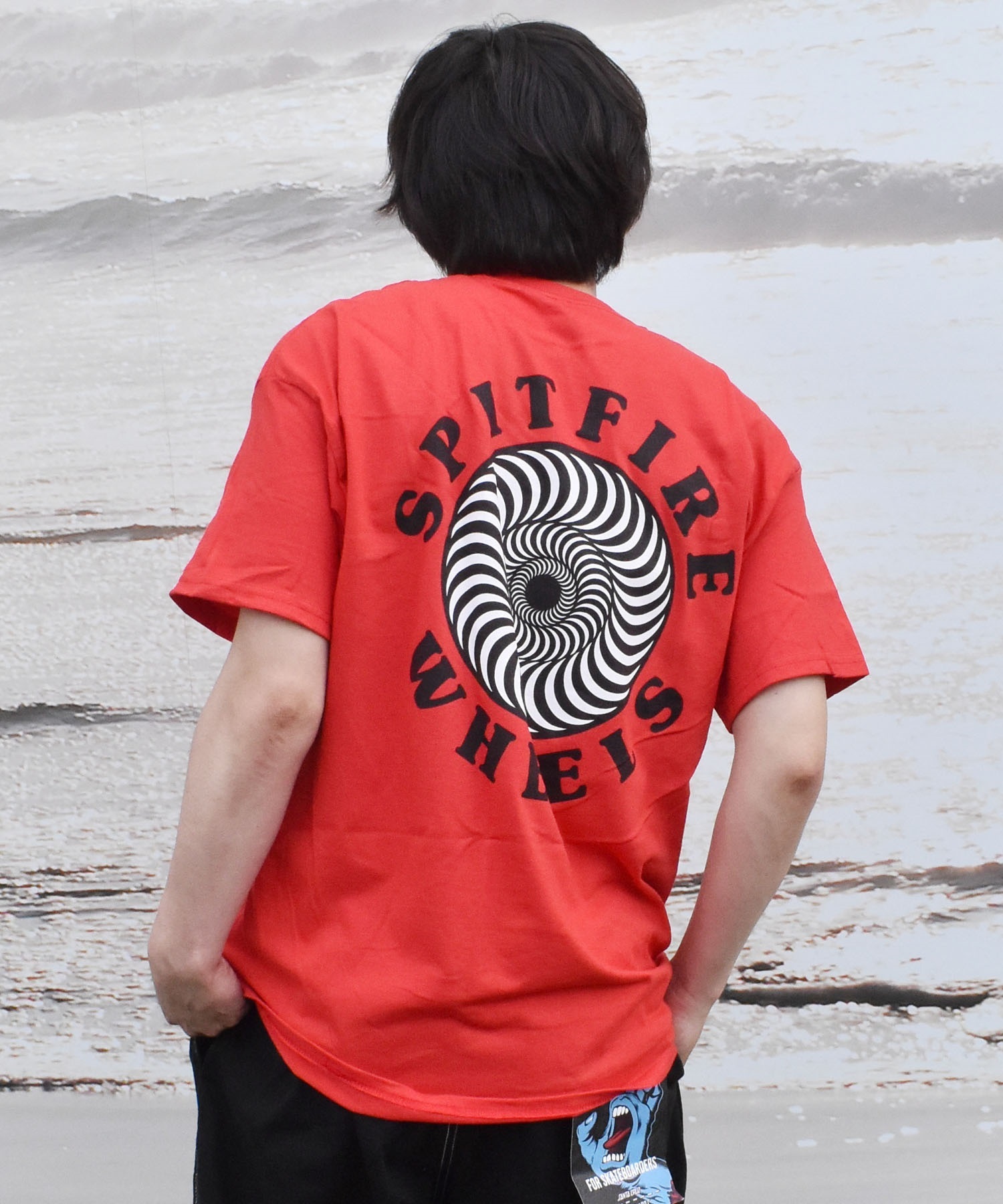 SPITFIRE スピットファイア OG CLASSIC FILL CLASSIC.87 SWIR メンズ 半袖 Tシャツ ルーズシルエット バックプリント(RD/BK-M)