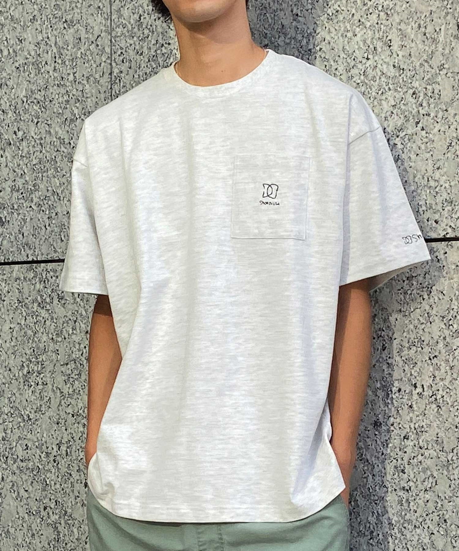 DC ディーシー DST241015 メンズ ポケット 半袖 Tシャツ ドロップショルダー ワンポイント 刺繍ロゴ(WHT-M)