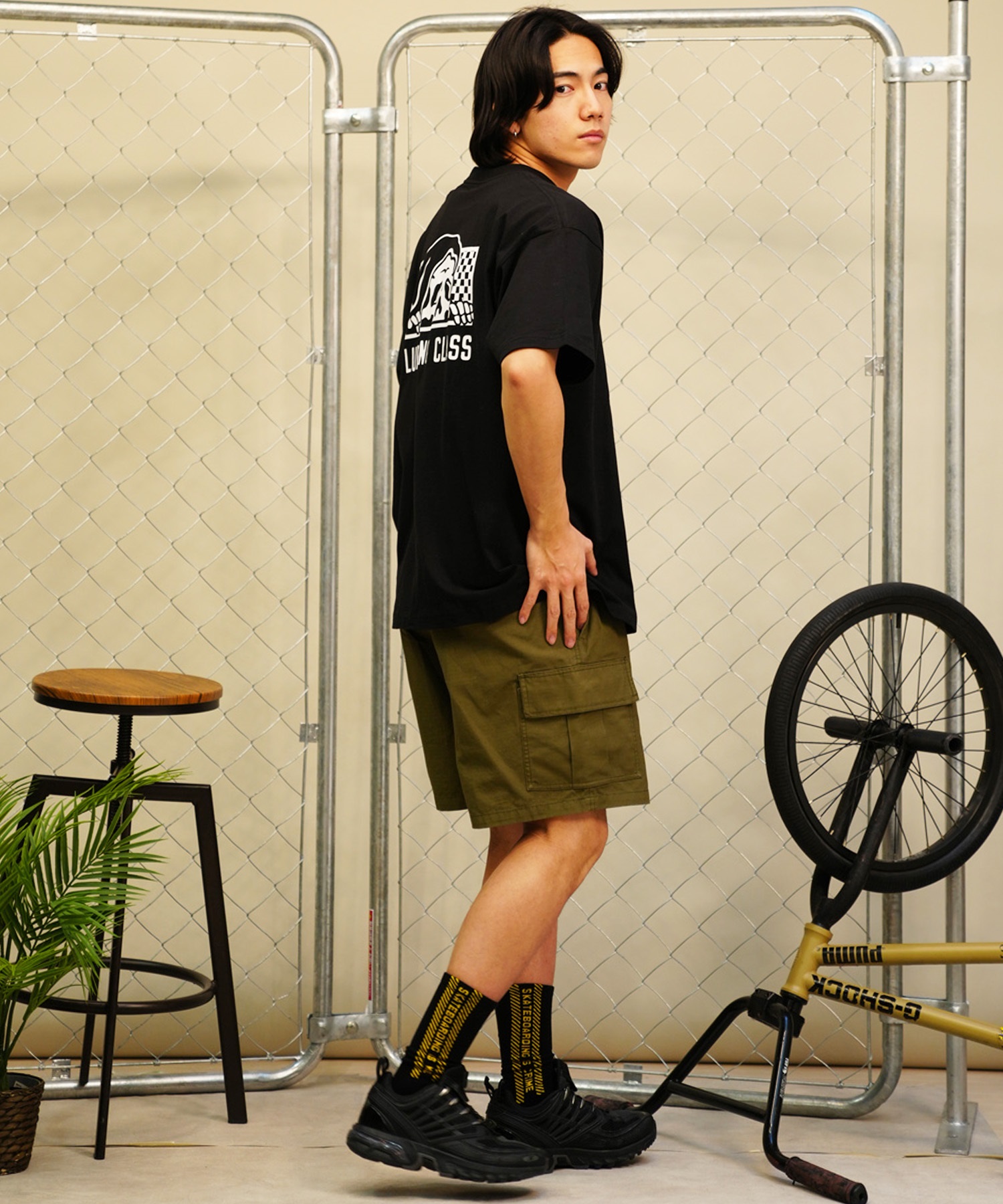 【 ムラサキスポーツ限定】LURKING CLASS ラーキングクラス メンズ 半袖 Tシャツ バックプリント チェッカーフラッグ ST24STM16(BLACK-M)