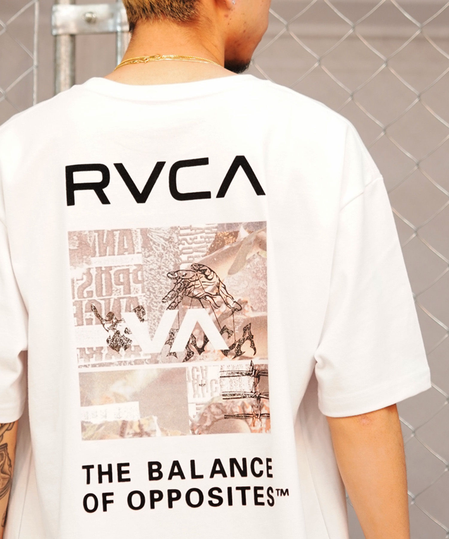 【クーポン対象】RVCA ルーカ THRASHED BOX RVCA TEE メンズ 半袖 Tシャツ バックプリント スクエアロゴ オーバーサイズ BE041-224(GNB0-S)