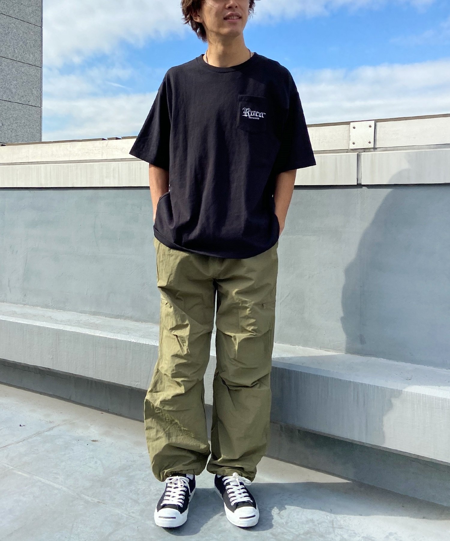 RVCA ルーカ メンズ 半袖 Tシャツ ポケT ポケット バックプリント オーバーサイズ 犬モチーフ ドッグ BE041-228(WHT-S)