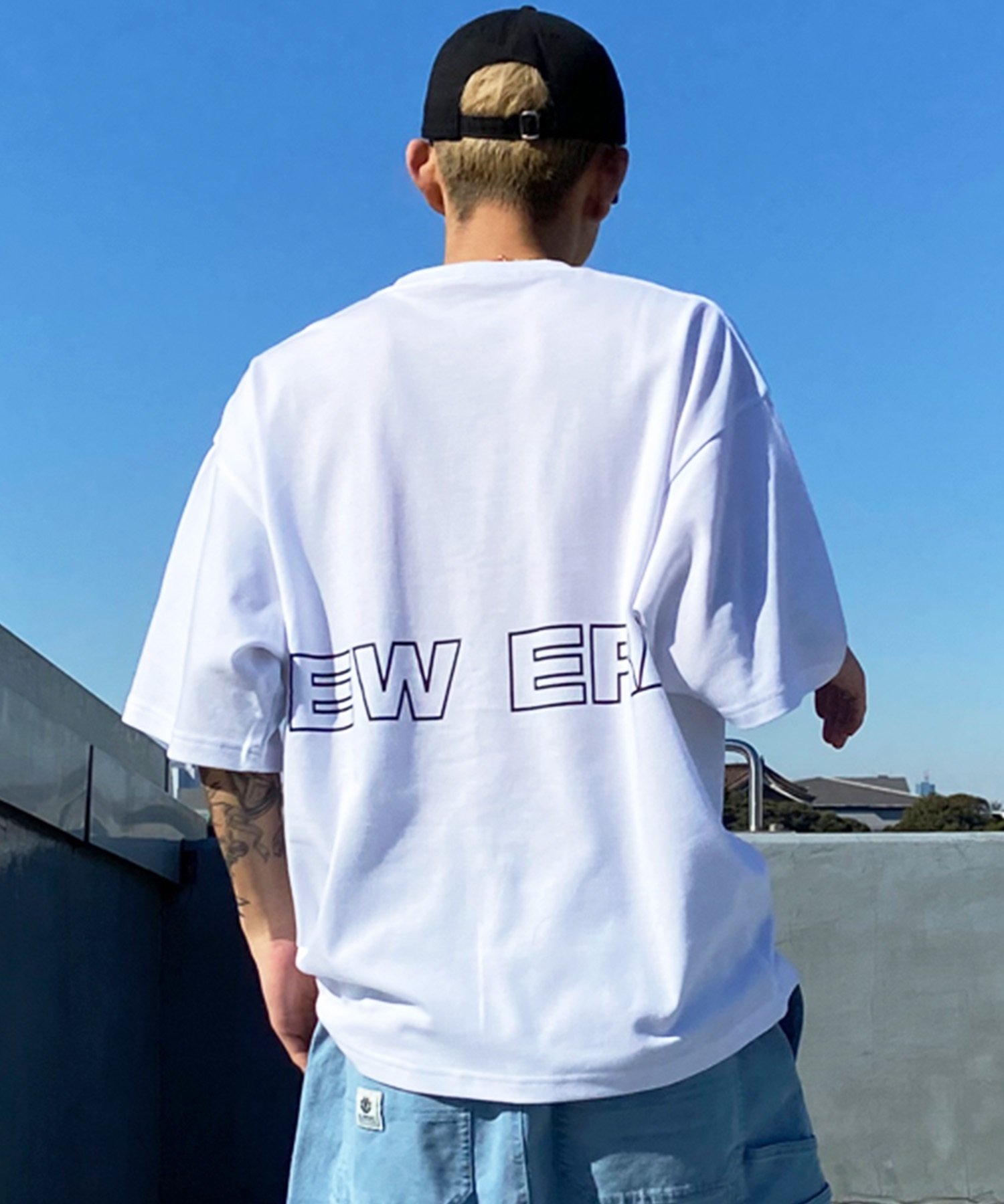 【ムラサキスポーツ限定】 NEW ERA ニューエラ メンズ 半袖 Tシャツ オーバーサイズ バックプリント 吸汗速乾 ホワイト 14334735(WHI-M)