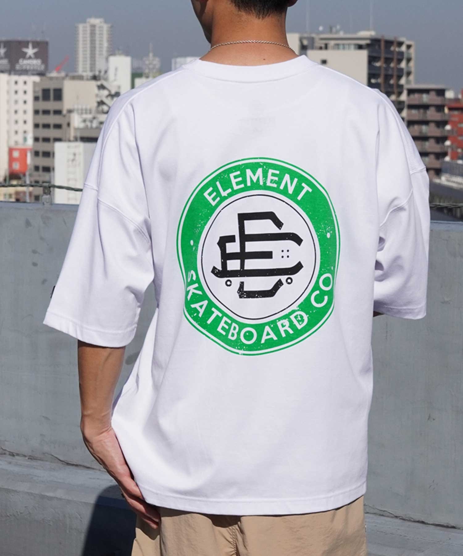 ELEMENT エレメント ROUND SS メンズ 半袖 Tシャツ バックプリント ビックシルエット 吸水速乾 BE02A-202(WHT-M)