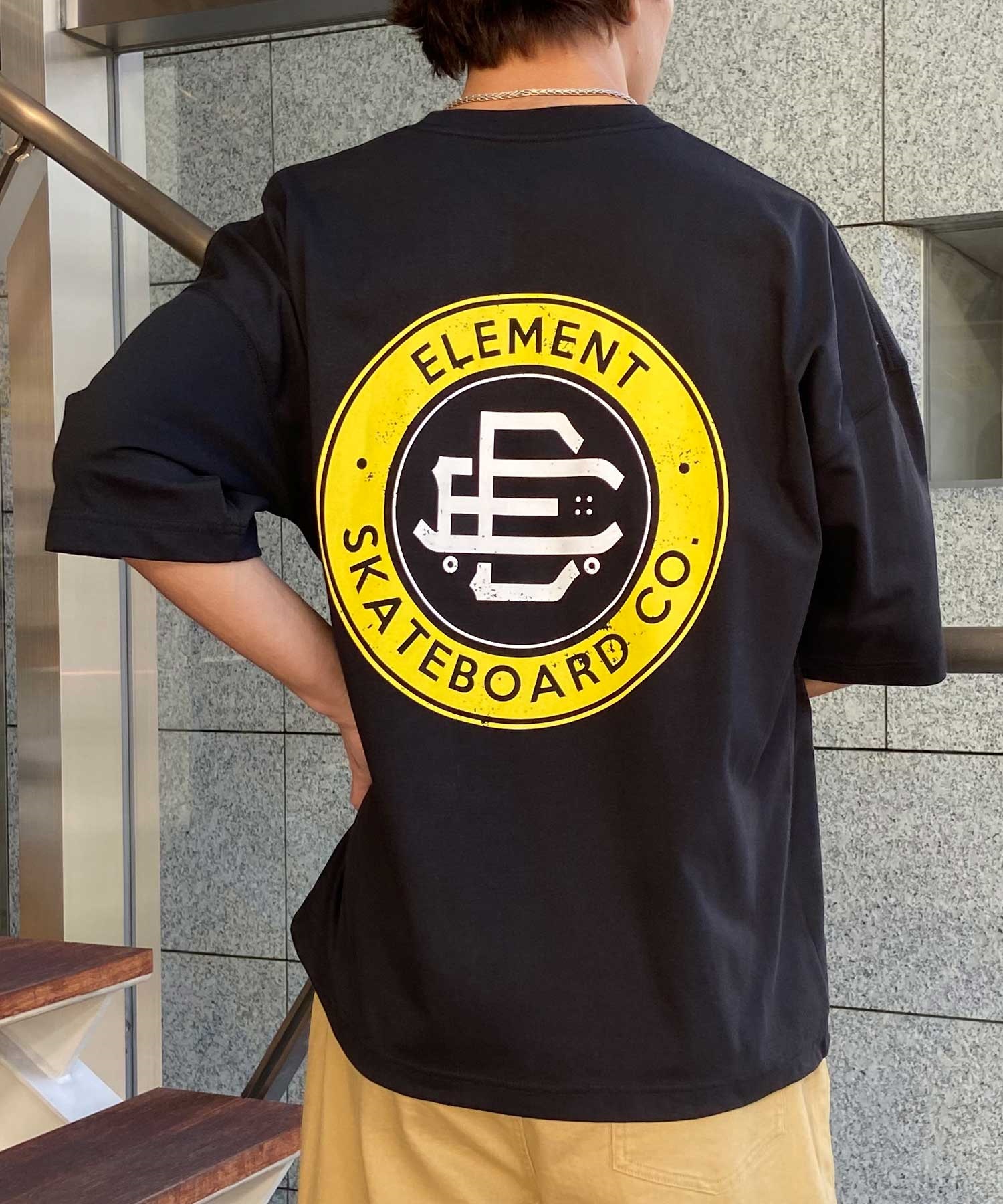 【クーポン対象】ELEMENT エレメント ROUND SS メンズ 半袖 Tシャツ バックプリント ビックシルエット 吸水速乾 BE02A-202(WHT-M)