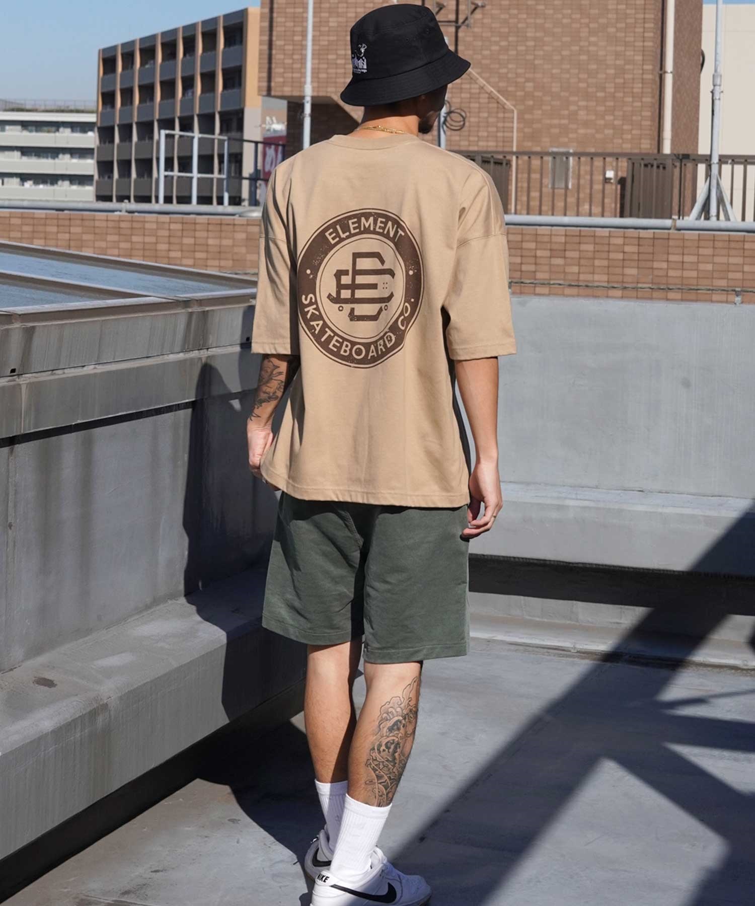 【クーポン対象】ELEMENT エレメント ROUND SS メンズ 半袖 Tシャツ バックプリント ビックシルエット 吸水速乾 BE02A-202(WHT-M)