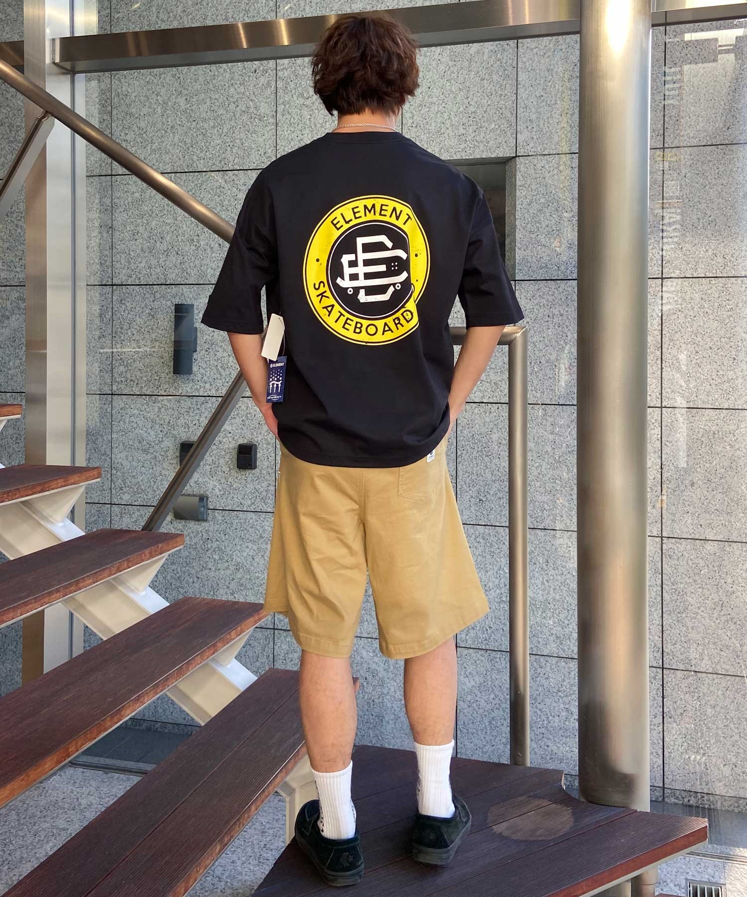 【クーポン対象】ELEMENT エレメント ROUND SS メンズ 半袖 Tシャツ バックプリント ビックシルエット 吸水速乾 BE02A-202(FBK-M)