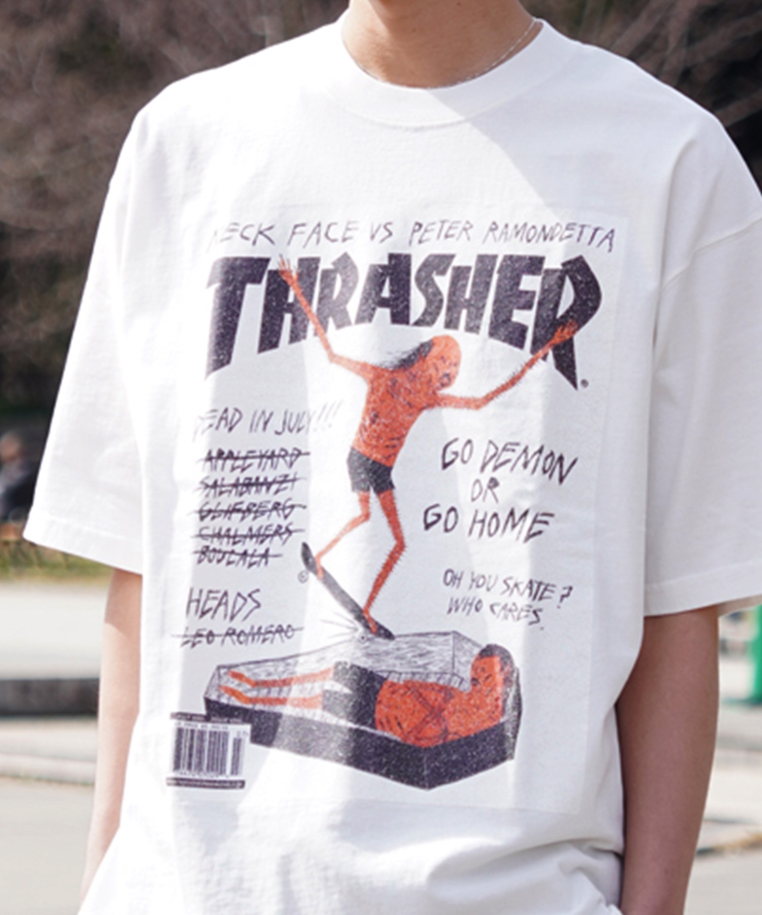 THRASHER スラッシャー メンズ 半袖 Tシャツ ピグメント染 MAGAZINE COVER THM-24SPSST05 ムラサキスポーツ限定(BLK-M)