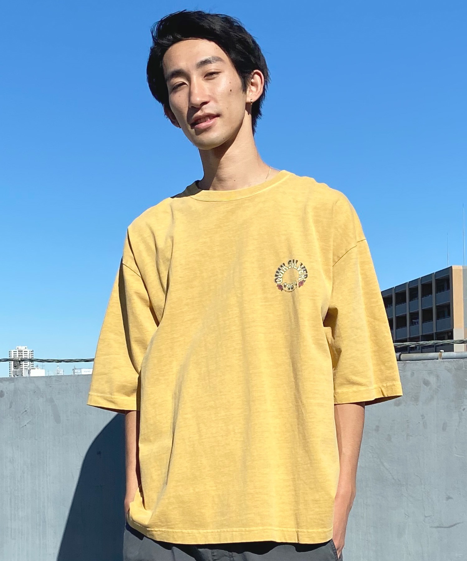 QUIKSILVER クイックシルバー メンズ Tシャツ 半袖 バックプリント クルーネック ルーズシルエット ピグメント加工 QST242005(NVY-M)